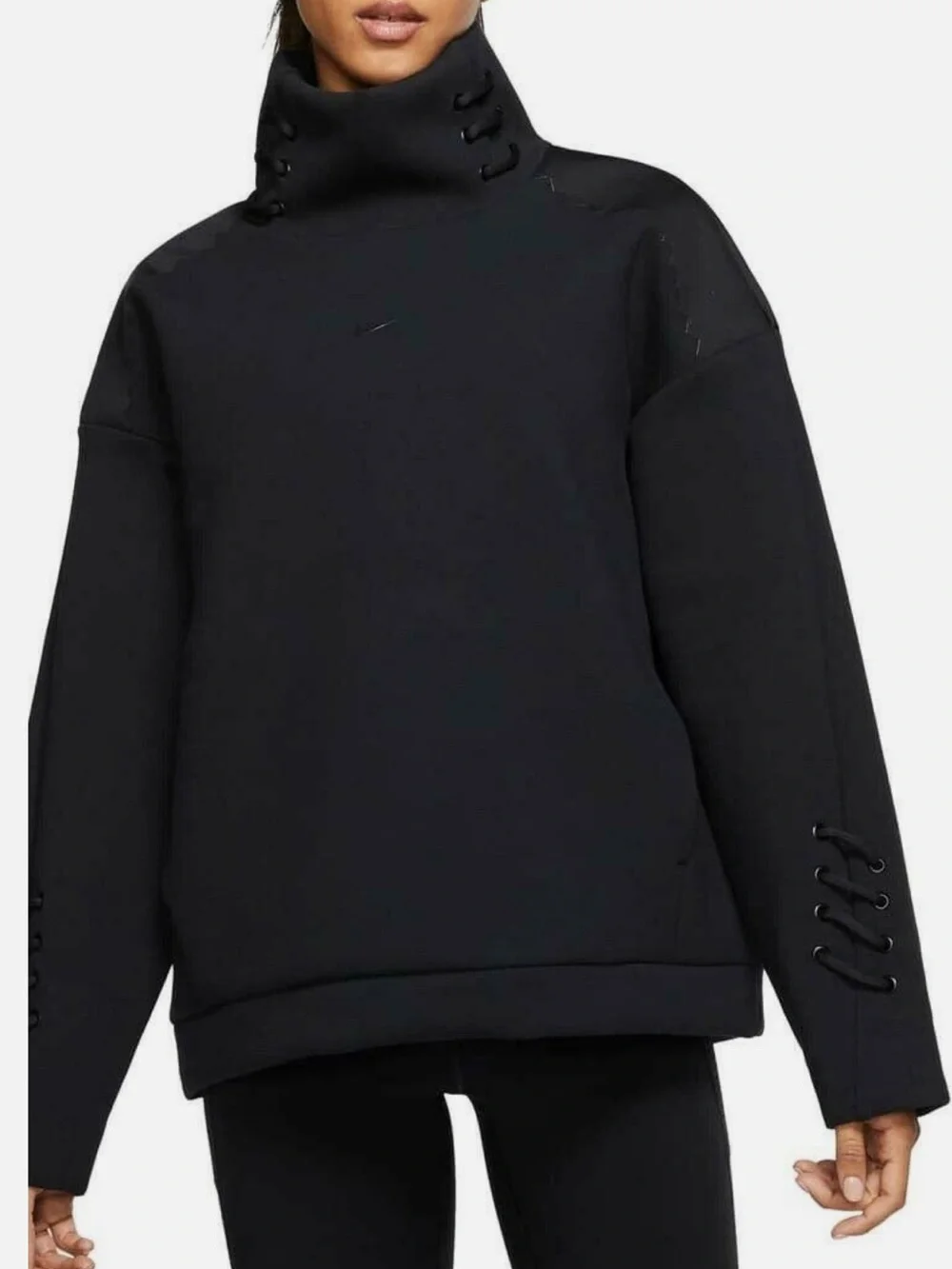 New Nike boutique black oversized mock neck dri fit pull over  sweatshirt small